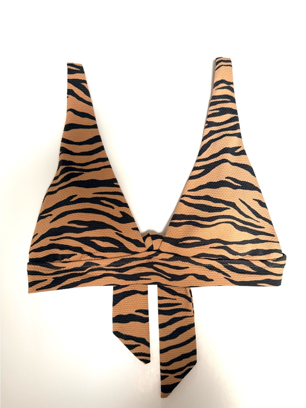 Aerie Pique Animal Print Tie Longline Triangle Bikini Top Sienna Black